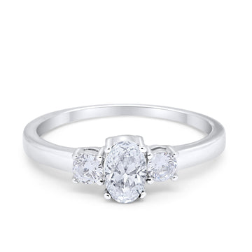 Solitaire Engagement Ring Oval Simulated CZ 925 Sterling Silver